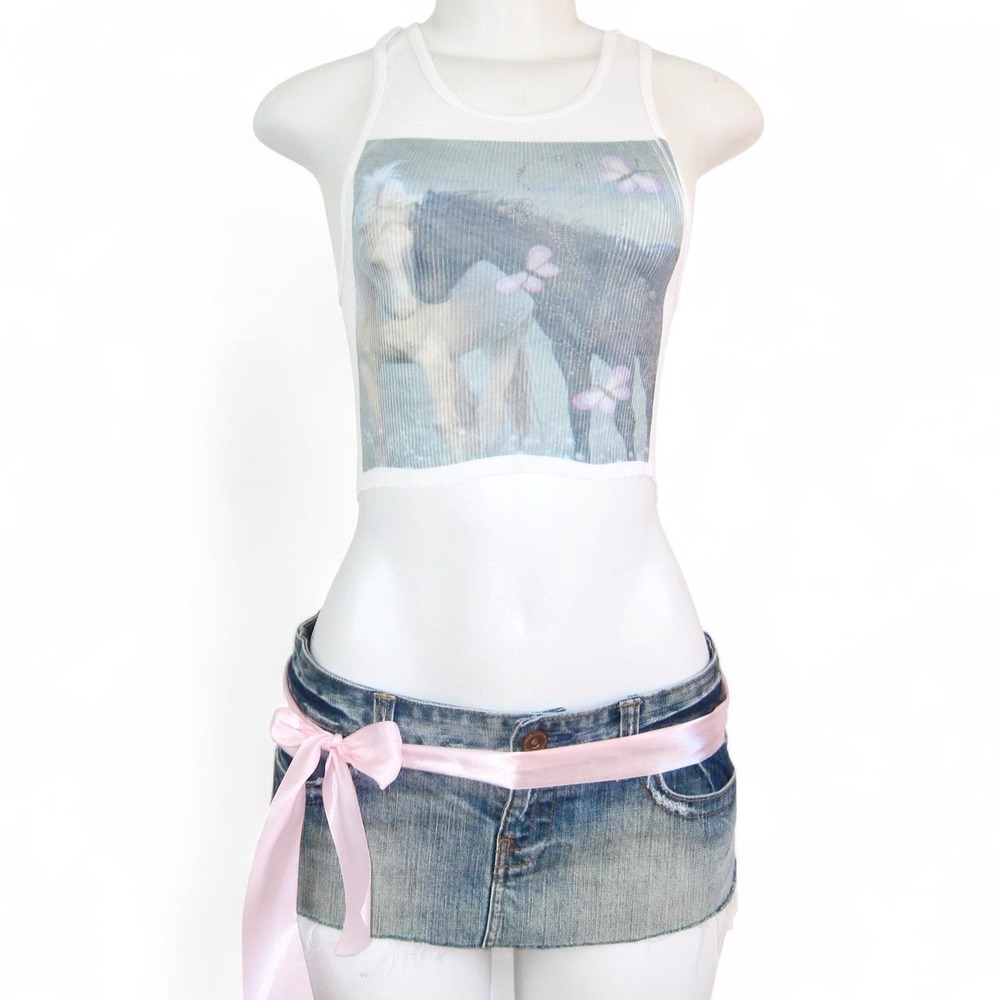 y2k horse graphic rhinestone tank top